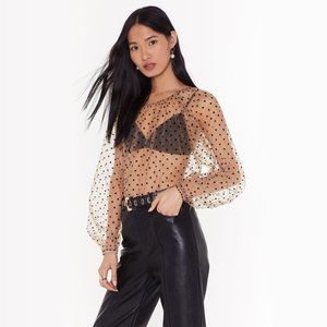 NWT Nasty Gal Tan /Black Polka Dot Sheer Top